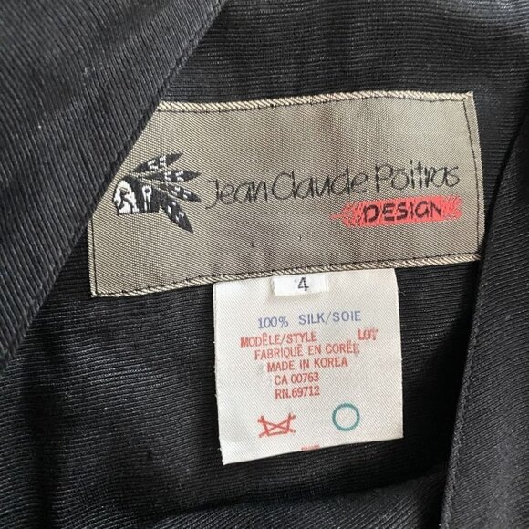 JEAN-CLAUDE POITRAS 100% SILK BLACK SLEEVELESS BUTTON FRONT BELTED MIDI DRESS - Picture 8 of 10